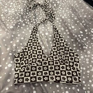 RSQ Brown and White Crop Halter Tank Top